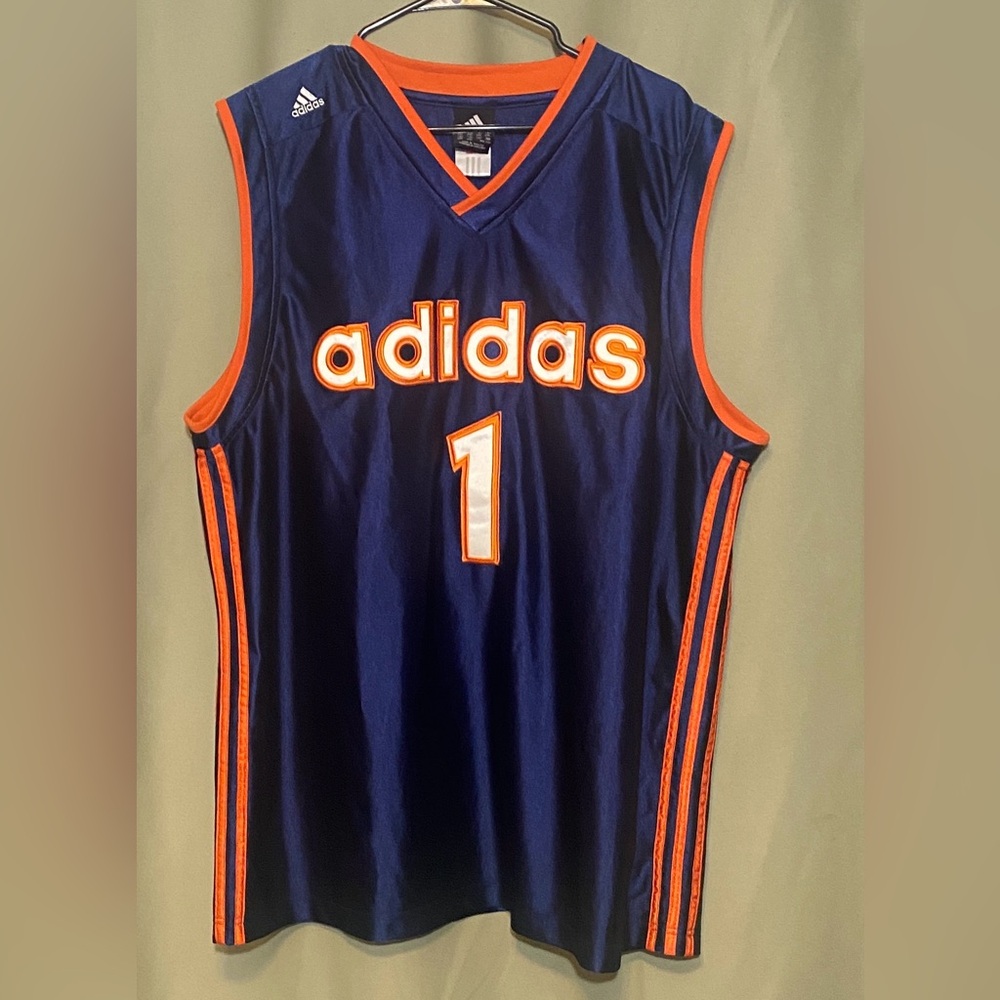 Adidas Men’s Vintage 2002 Blue Sporty Style Basketball Jersey #1 XL